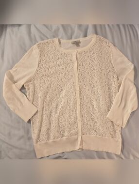 LOFT Ivory Lace-Trim Cardigan
